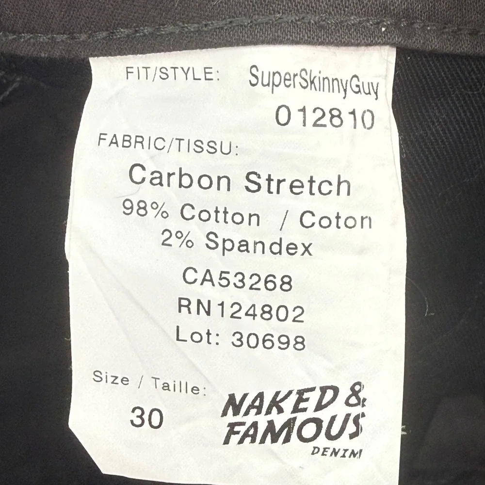 Naked & Famous Jeans‎ Mens 30 Grey SuperSkinnyGuy Carbon Stretch Japanese Denim